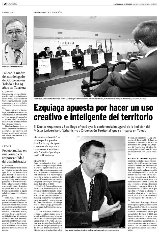 Publicación sobre arquitectura urbanística en el periódico LA TRIBUNA DE TOLEDO